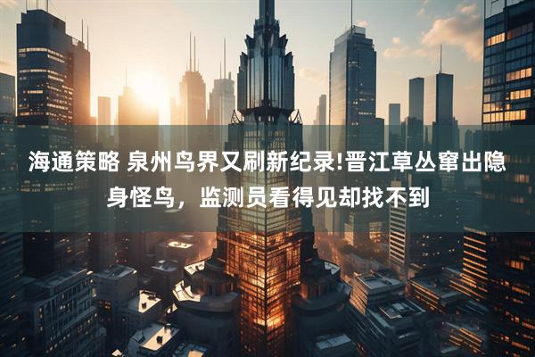 海通策略 泉州鸟界又刷新纪录!晋江草丛窜出隐身怪鸟，监测员看得见却找不到